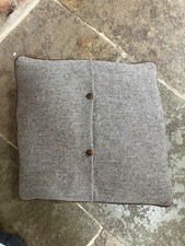 A pair of Harris Tweed Tetrad Cushion Covers Heather, leather buttons and piping