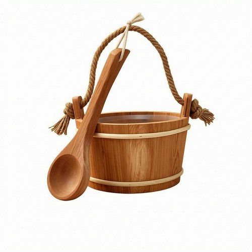 Sauna pail and ladle set - ladle, round