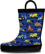 LONE CONE Boys Kids Wellies Rain Boots with Handles Construction Monsters Size 6