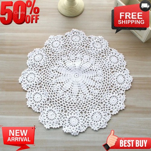 Round hand crocheted doily - crocheted,
