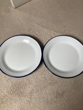 TWO  WHITE ENAMELWARE DINNER