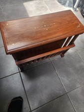 Mid Century Teak Wooden Side Table Magazine Rack Brass Inlay