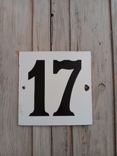 Vintage metal covered enamel door number No. 17