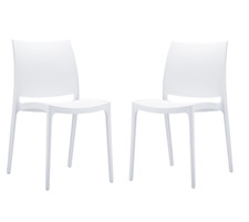 2x Maya Dining Chairs Indoor Outdoor Garden Cafe Bistro Stacking Chair White VAT