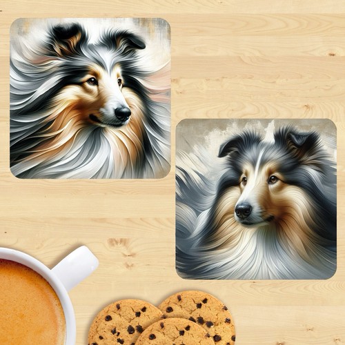 Rough collie dog coasters set - coasters,,