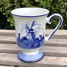 Delfts Blauw #934 Handpainted Footed Mug Holland Windmill Pottery CRAZED