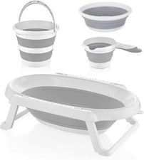 4pc Foldable Collapsible Baby Bath Tub Set. Tub Bucket Bowl & Water Pourer