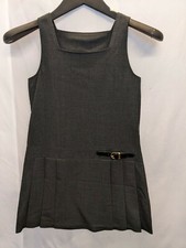 Girls School Pinafore Pleated School Buckle Sleeveless Grey Uniform Dress Top