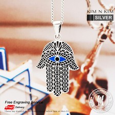 Hamsa Hand Pendant Necklace ✔️Blue Evil Eye✔️Free Engraving✔️925 Silver✔️Quality