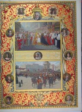 Old Antique Print Portrait King Queen 1897 Wedding Throne Horse Carriage 19th