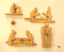 Russian Bogorodsk vintage wooden carved moving toys - automata
