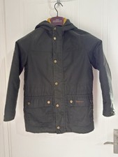 Barbour Boys Durham Wax Jacket Green / Yellow Lining Medium