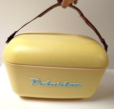 Polar Box Retro Style Cooler Lemon & Blue Cool Box Summer Picnic Leather Strap