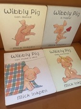 Wibbly Pig - Mick Inkpen - x4 Board Book Bundle - Dance, Happy, Tent & Bananas