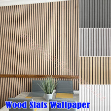Wooden Slat Panelling Wallpaper 3D Wood Panel Faux Effect Stripe Modern Feature