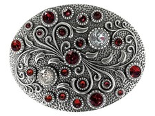 Rhinestone Crystal Belt Buckle Oval Floral Engraved Buckle Fits 1-1/2"(38mm)