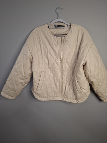 Zara cream faux leather puffer