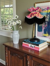 Hot pink feather fabric table