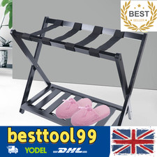 Folding Luggage Rack Travel Suitcase Shoe Storage Holder Bamboo Stand w/ Shelf