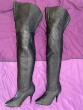 PLEASER USA LEGEND 8868 BLACK LEATHER THIGH LENGTH STILETTO HIGH HEEL BOOTS UK 4