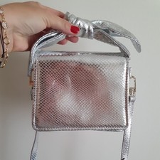 Ted Baker Nyati Bow Knot Handle Crossbody Bag in Metalic Silver Leather