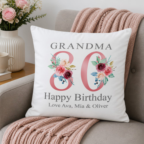 Personalised pink 80th - pink, cushion