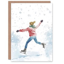 Ice Skating Dance With Snowflakes Christmas Fun Gift Festive Xmas Card