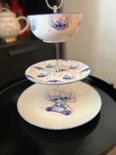 DISNEY STITCH PLATE/BOWL 3 TIER CAKE SWEET STAND, MATCHES DINNER SETS LOVELY GIF