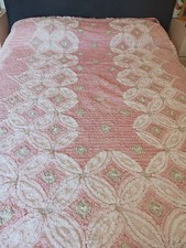 True Vintage 60s Pink And White Candlewick Bedspread Single/Double 120"x 80"