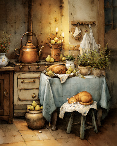 Orange cat sleeping kitchen - orange,