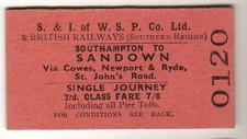 Railway / Ferry ticket S&IoWSP Co & BR(SR) Southampton - Sandown, single