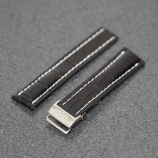 22mm Black Crocodile Leather Strap for Breitling Deployment Buckle Compatible