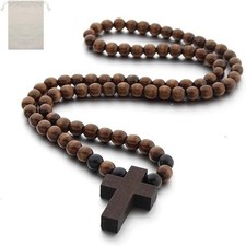 Holding Wooden Cross With Catholic Rosary Natrual Olive Wood Cross in Natural