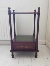 Vintage 2 Tier Wooden Side Table with Storage Drawer and Leather Top