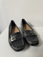 M&S Footglove Size 4 Wide Fit Navy Patent Leather Loafers Flats Shoes BNWT New