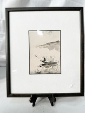 VINTAGE SIGNED WATERCOLOUR BLACK JUNK SHIP BOAT FRAMED PICTURE ART WORK CHINESE