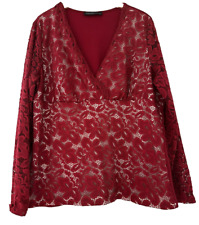 ZANZEA.  RED LACY LINED AT FRONT STRETCHY TUNIC TOP/LONG SLEEVES. SIZE 5XL