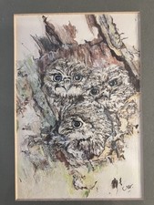 BABY OWLS Original Watercolour