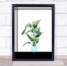 Watercolour Plant & Stripes Blue Pot Wall Art Print
