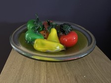 Vintage Murano Style 9 Piece Blown Glass  Fruit & Vegetables In Glass Bowl