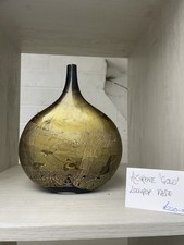 ISLE OF WIGHT GLASS AZURENE LOLLIPOP VASE BLACK 22CT GOLD LEAF.EXCELLENT COND