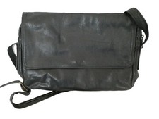 Vintage c1990s dark blue leather TULA shoulder bag with dust bag, 13"x10"x2" VGC