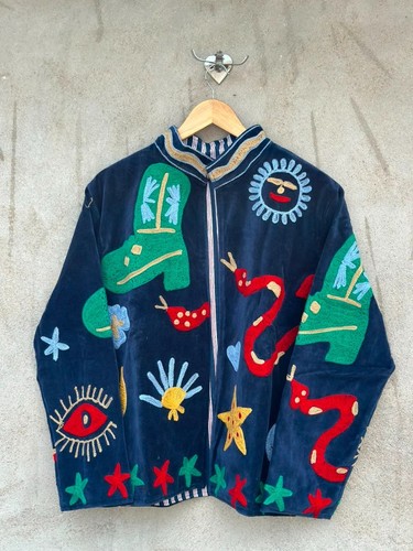 Blue velvet suzani embroidered - blue,