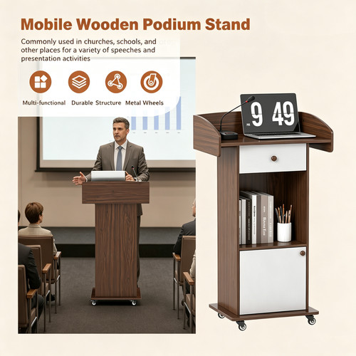 Wooden podium mobile pulpit - wooden,