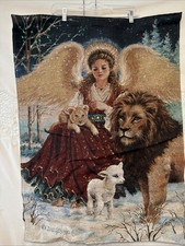 Fiber Optic Musical Dona Gelsinger  Angel Tiger Christmas Wall Hanging 26"34"
