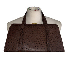 VINTAGE BROWN FULL OSTRICH LEATHER TOP HANDLE QUALITY BAG ENGLAND