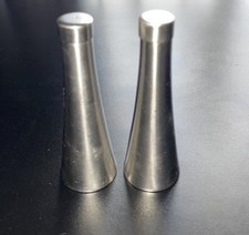 PAIR OLD HALL ROBERT WELCH STAINLESS STEEL SALT & PEPPER POTS mid century, 70,s 