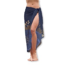 Navy Blue Floral Design Sarong Beach Cover Up