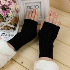 Women Wrist Arm Knitted Mitten Long Winter Hand Warmer Fingerless Ladies Gloves!