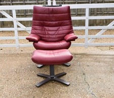 Natuzzi Revive Lounge Red Leather Recliner Armchair with Footstool